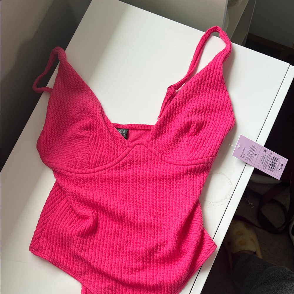 wild fable Hot Pink Textured Tank Bodysuit